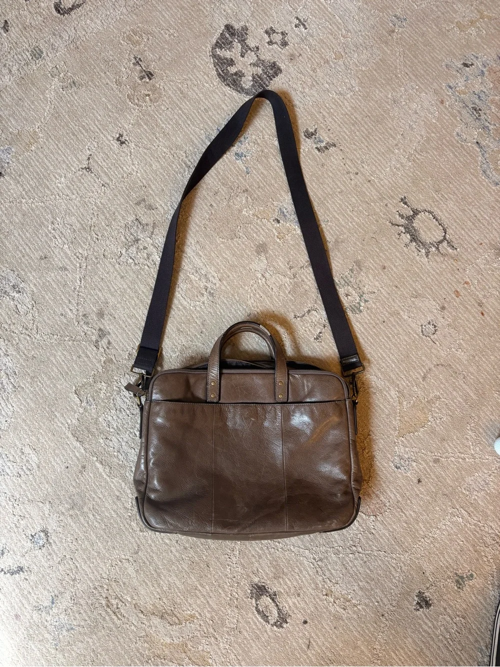 Fossil Dark Brown Leather Laptop Bag with Black Strap